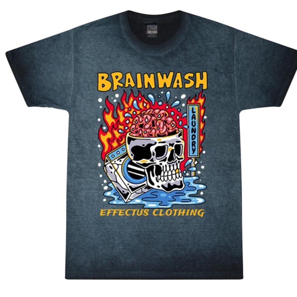 Mens Acid Wash Skull Skeleton Design Tee Shirt